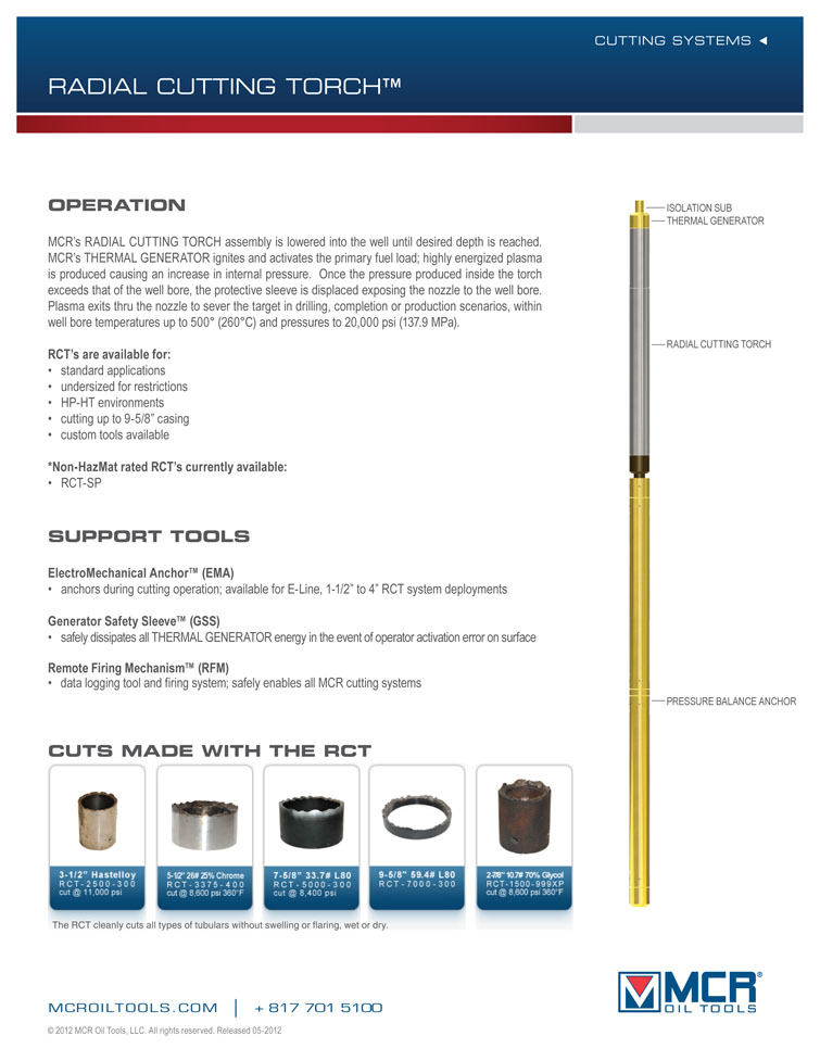 MCR Oil Tools - Radial Cutting Torch - RCT